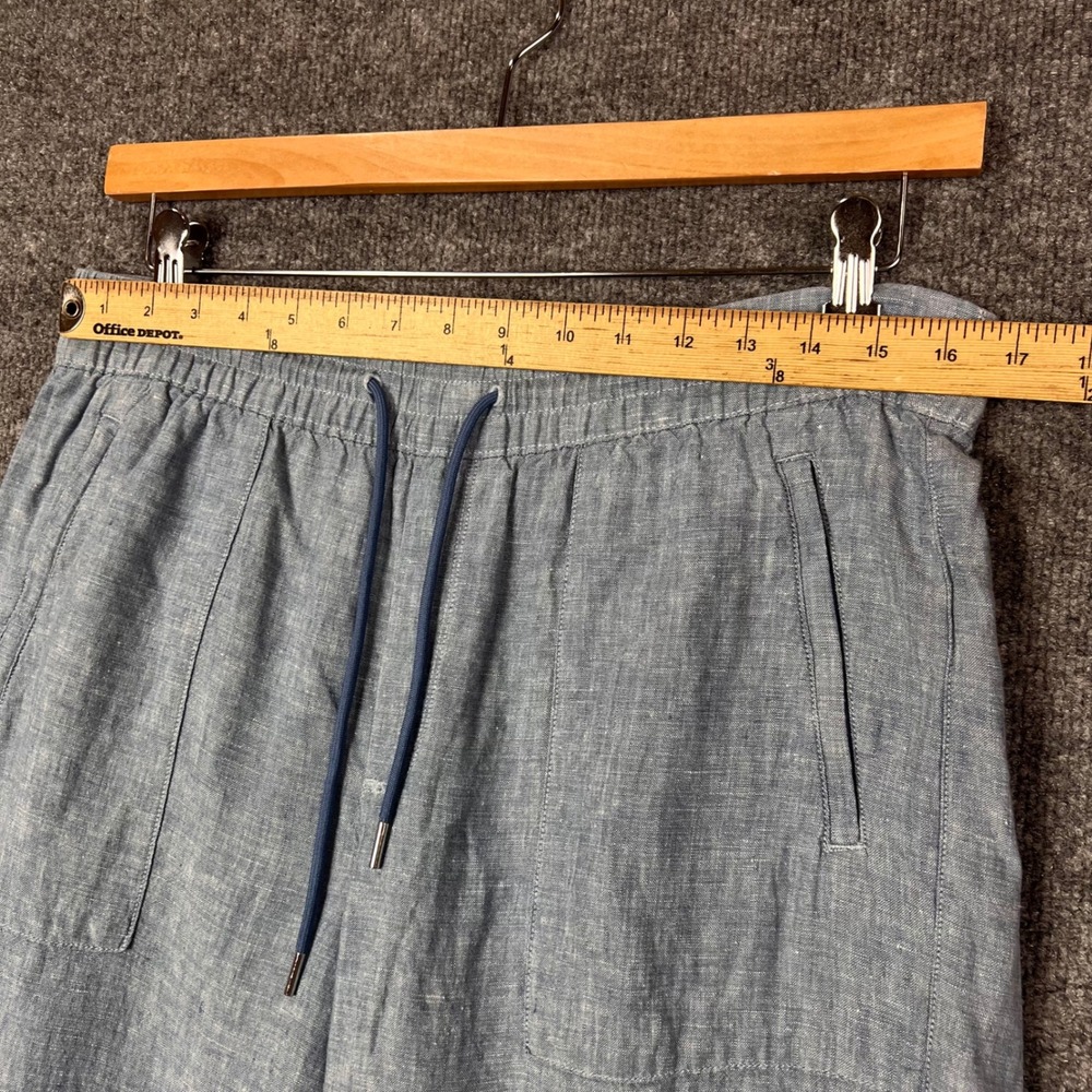 Athleta 100% Linen Pants 10 Blue Drawstring Elastic Waist Split - Picture 5 of 10